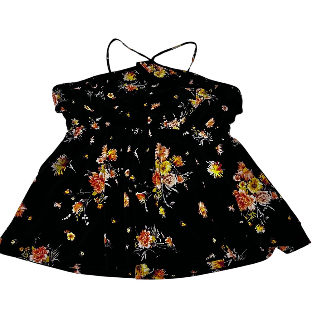 Torrid‎ Size 2 Cross Neck Babydoll Tank Black Floral Ruffle